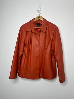 Lane Bryant Women's Orange Leather Button-Front Jacket Sz 18/20